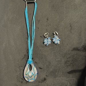 Blue Teardrop Pendant Necklace and Earrings Set